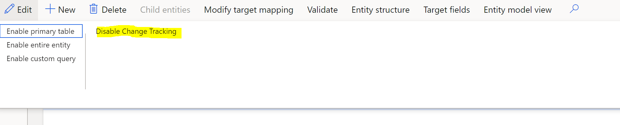 Selecting Disable Change Tracking.