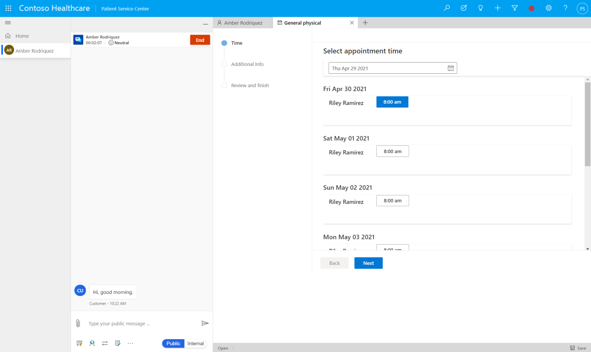 Selecting a time in the rescheduling wizard Selecting a time in the rescheduling wizard.