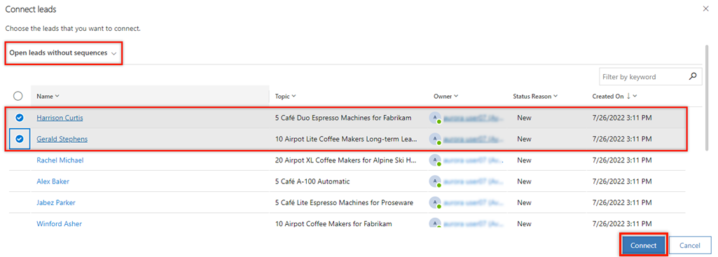 कनेक्ट करने के लिए लीड रिकॉर्ड का चयन करें