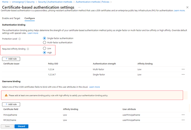 Screenshot that shows how to set required affinity binding.