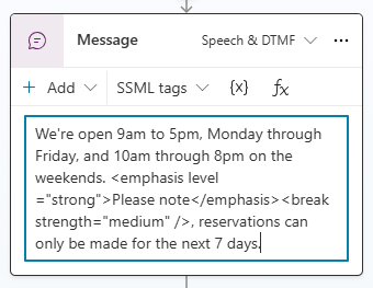 SSML टैग के साथ भाषण संदेश का स्क्रीनशॉट जोड़ा गया।