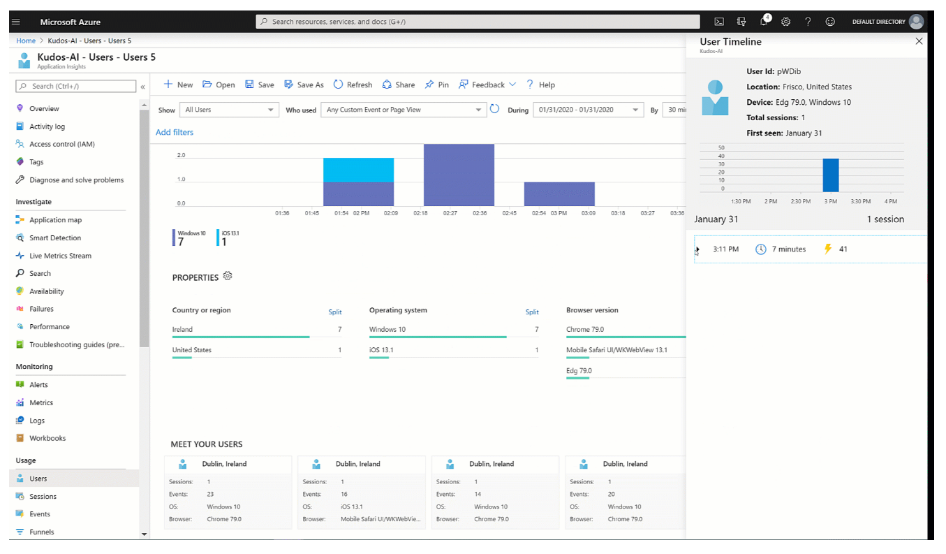 Application Insights का एक स्क्रीनशॉट