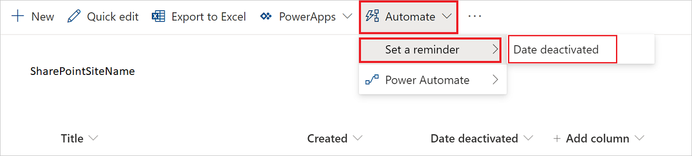 अनुस्मारक प्रवाह का चयन करने का स्क्रीनशॉट.