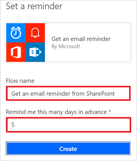 अनुस्मारक प्रवाह विवरण सेट करने का स्क्रीनशॉट।