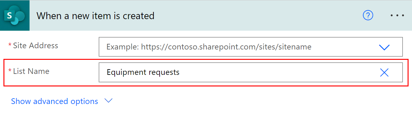  SharePoint सूची के नाम का स्क्रीनशॉट।