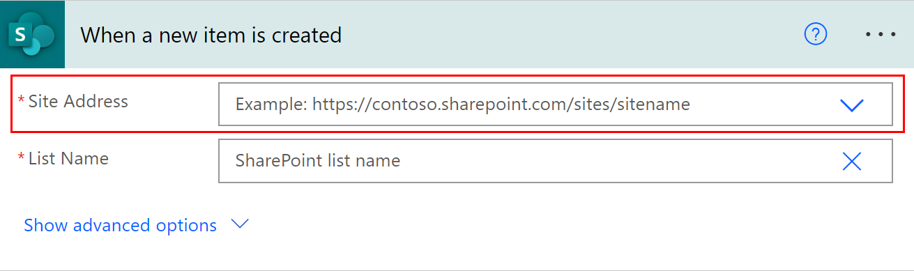  SharePoint साइट के पते का स्क्रीनशॉट।