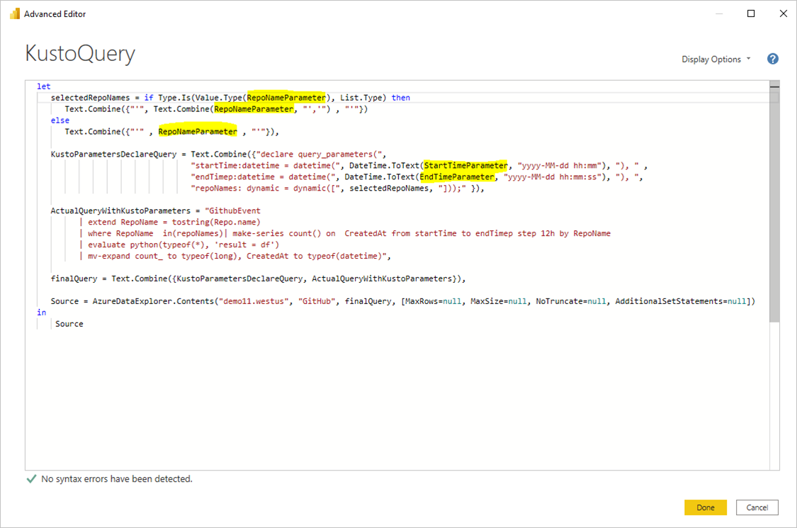 Screenshot that shows referencing the parameter.
