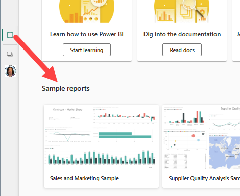 Screenshot shows the sample reports on the Learn page.