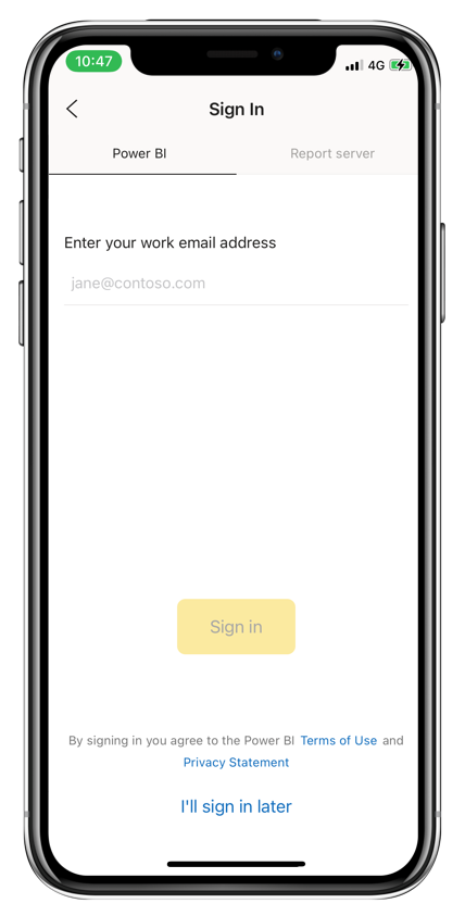 Sign in to the Power BI mobile app