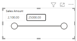 Screenshot of a visual, highlighting the Numeric range slicer set to Between.