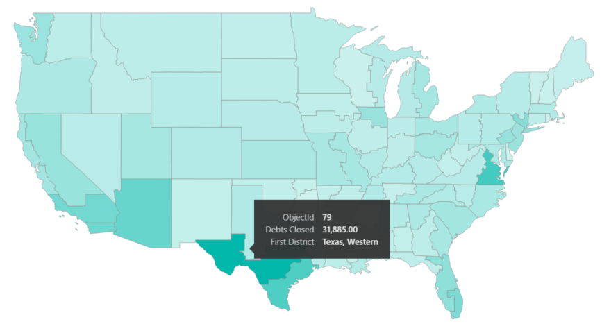 Screenshot of custom shape map with Texas highlighted.