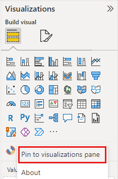 Screenshot of option to pin icon to visualization pane.