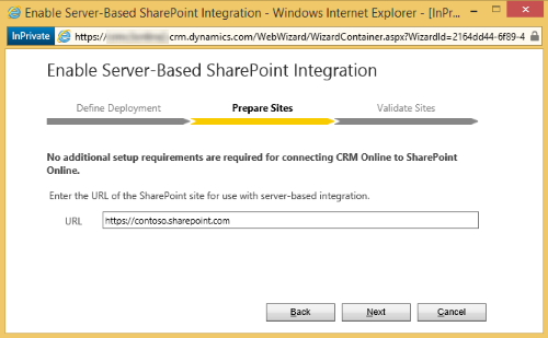  SharePoint साइट का URL दर्ज करें।