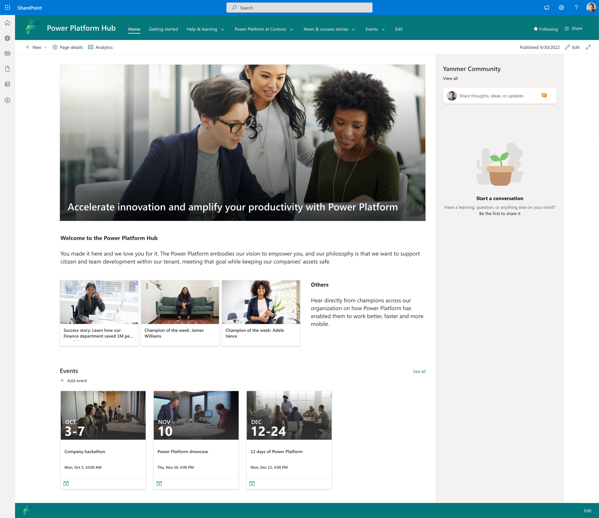 नमूना Microsoft Power Platform विकी पृष्ठ.
