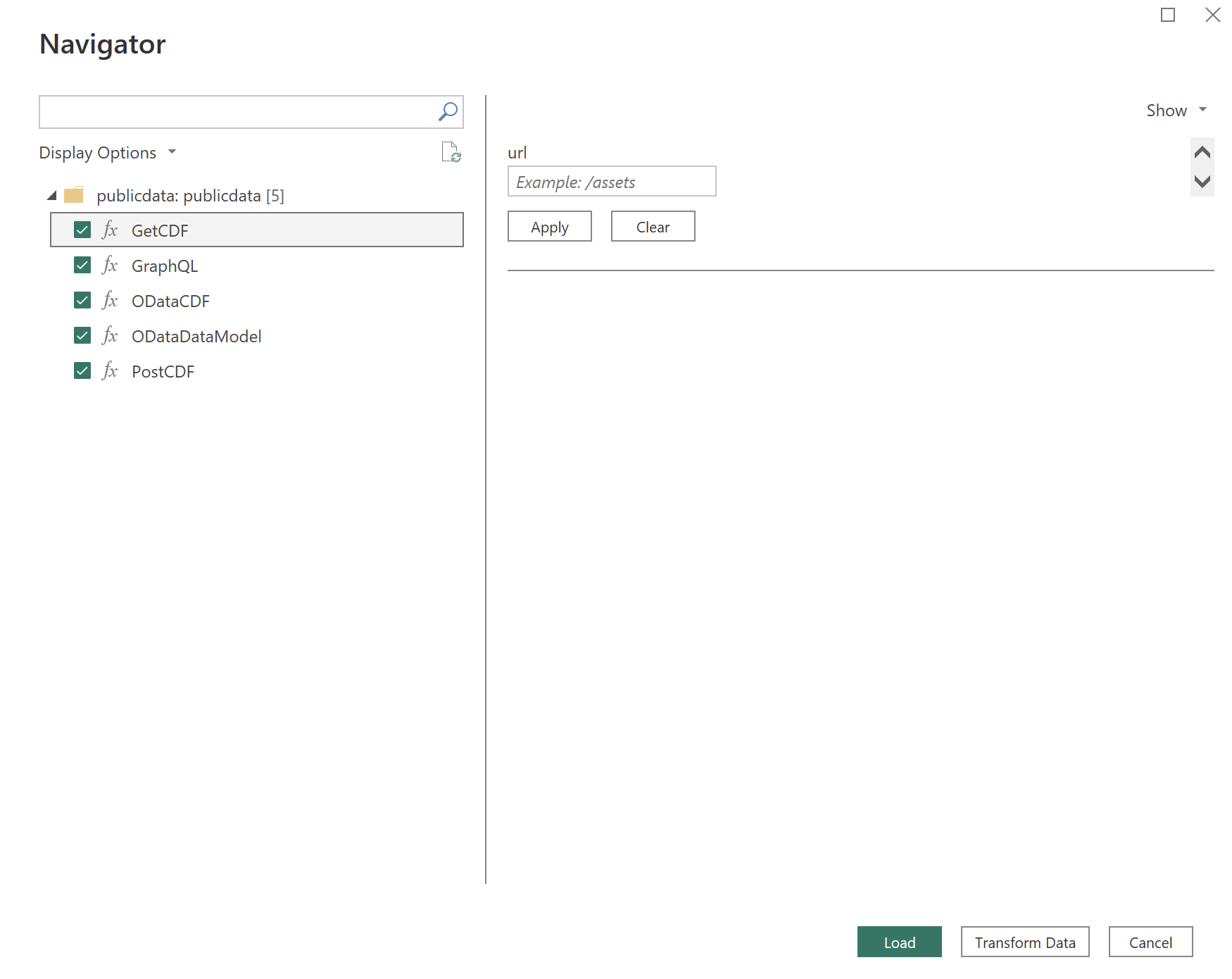 Screenshot showing how to select functions using the REST API connector in Power BI.