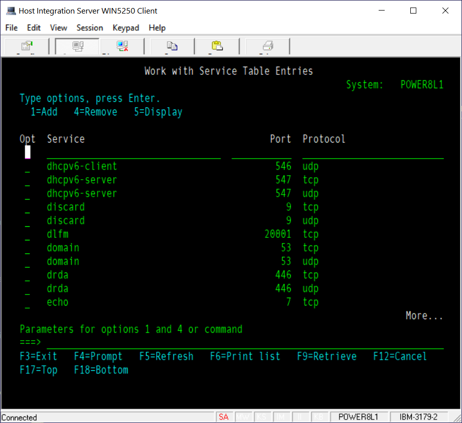 Screenshot showing the Service table entries with the DRDA entries displayed.