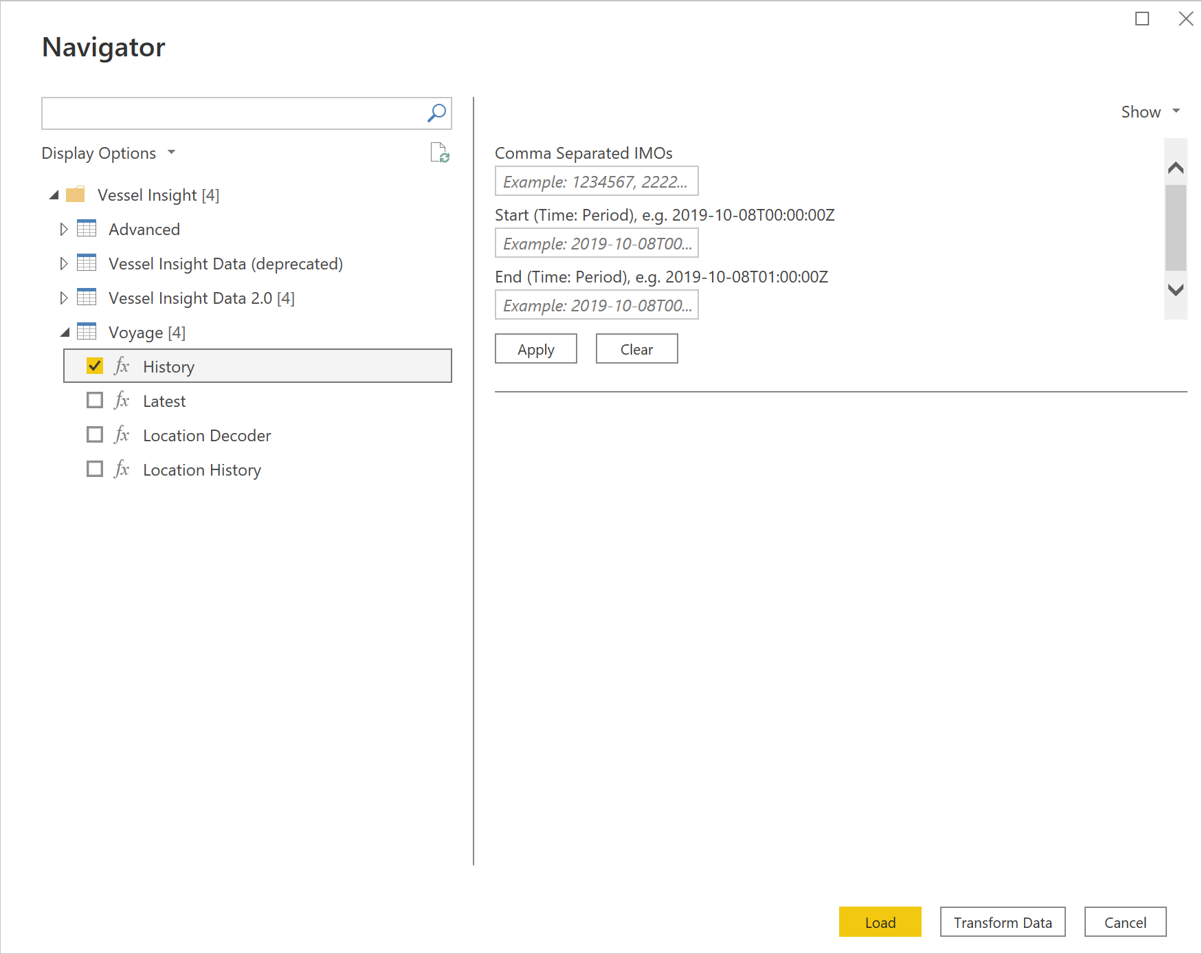 Optional input parameters for voyage .