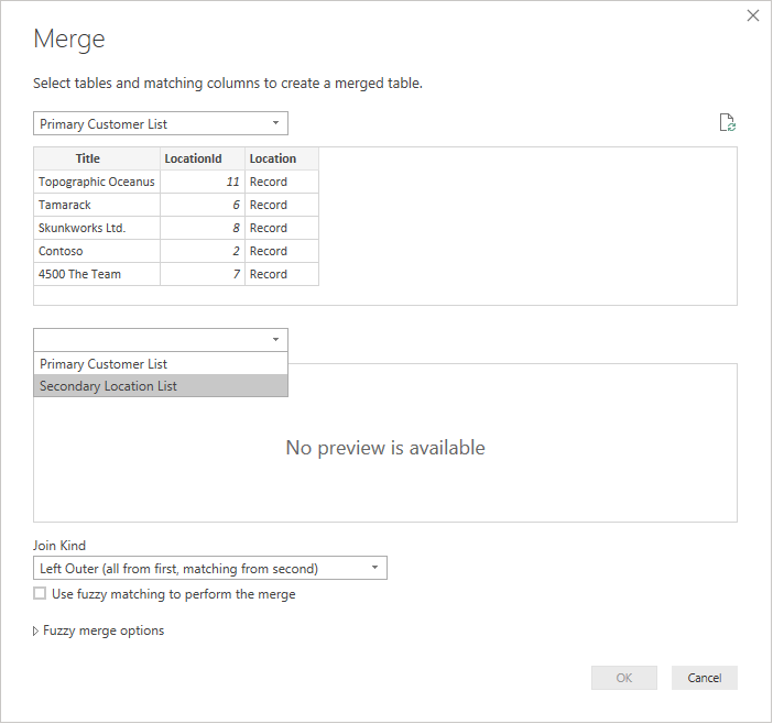 Preview merged queries.