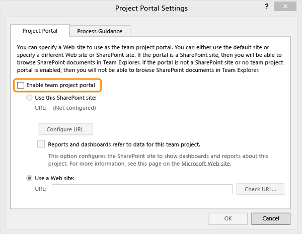 ProcGuid_ProjectPortalSettings Project Portal Settings dialog box
