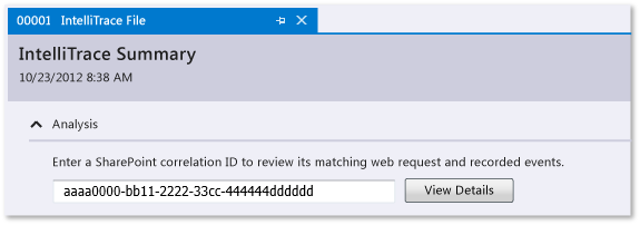 EnterSharePointCorrelationID IntelliTrace log - Enter SharePoint correlation ID