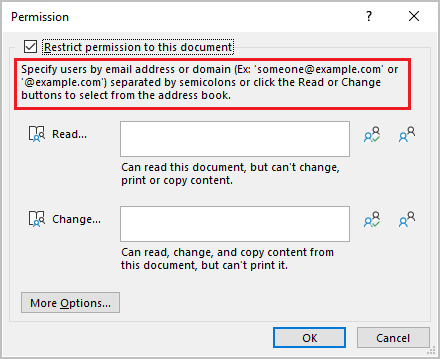 Older Windows dialog box with text about supporting organization-wide custom permissions.