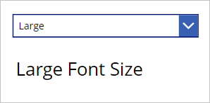 Screenshot of the same dropdown showing large and the same text label showing the font size in 24.