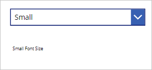 Screenshot of a dropdown showing small and a text label showing font in size 8.