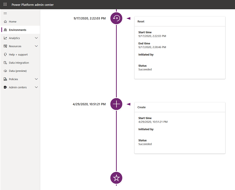 Screenshot of environment history.