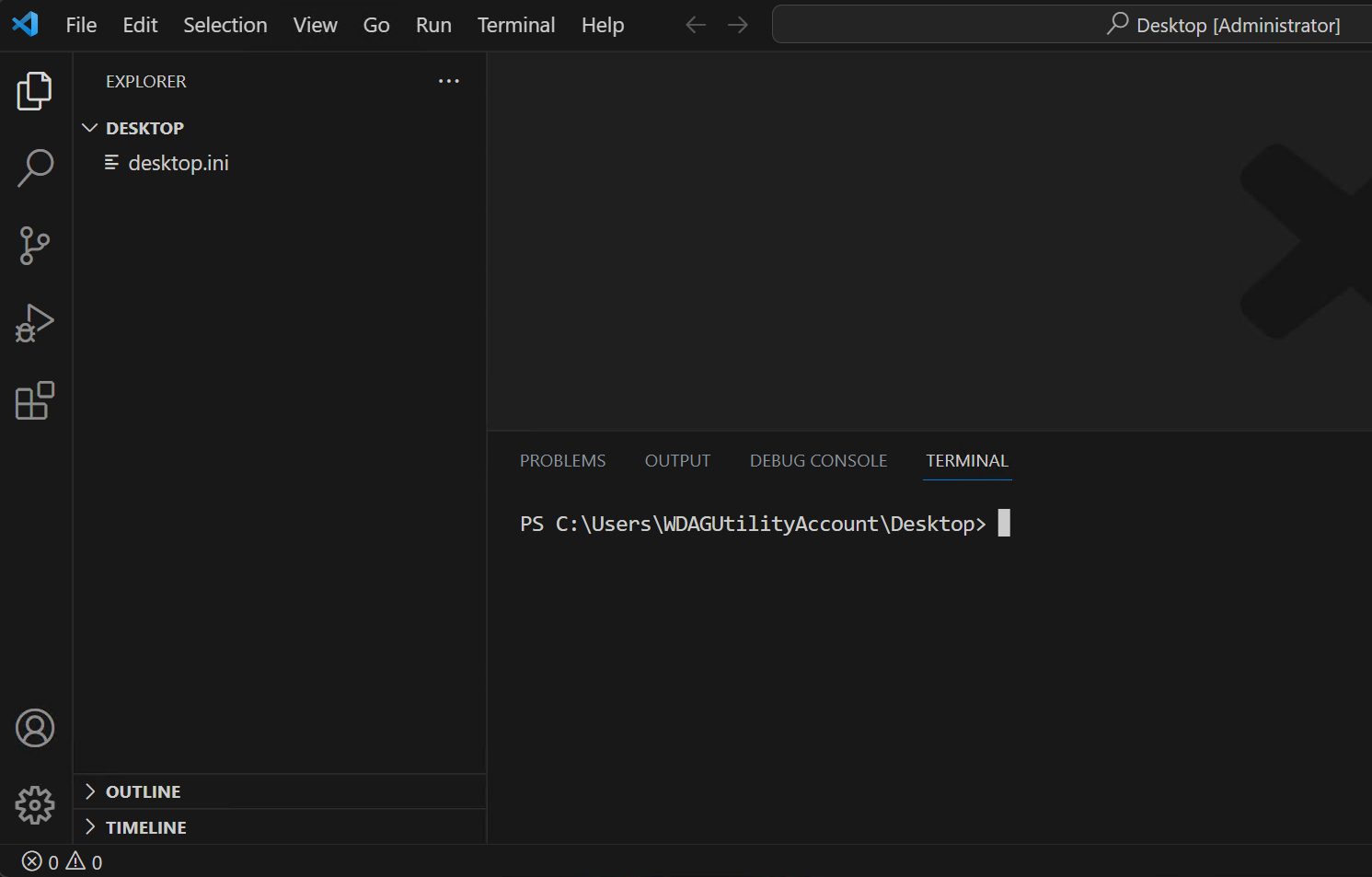 Visual Studio कोड टर्मिनल पैनल में कमांड प्रॉम्प्ट दिखाने वाला स्क्रीनशॉट.