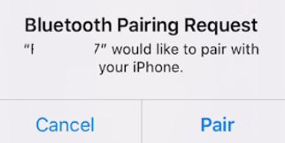 Screenshot of the Bluetooth pair request.