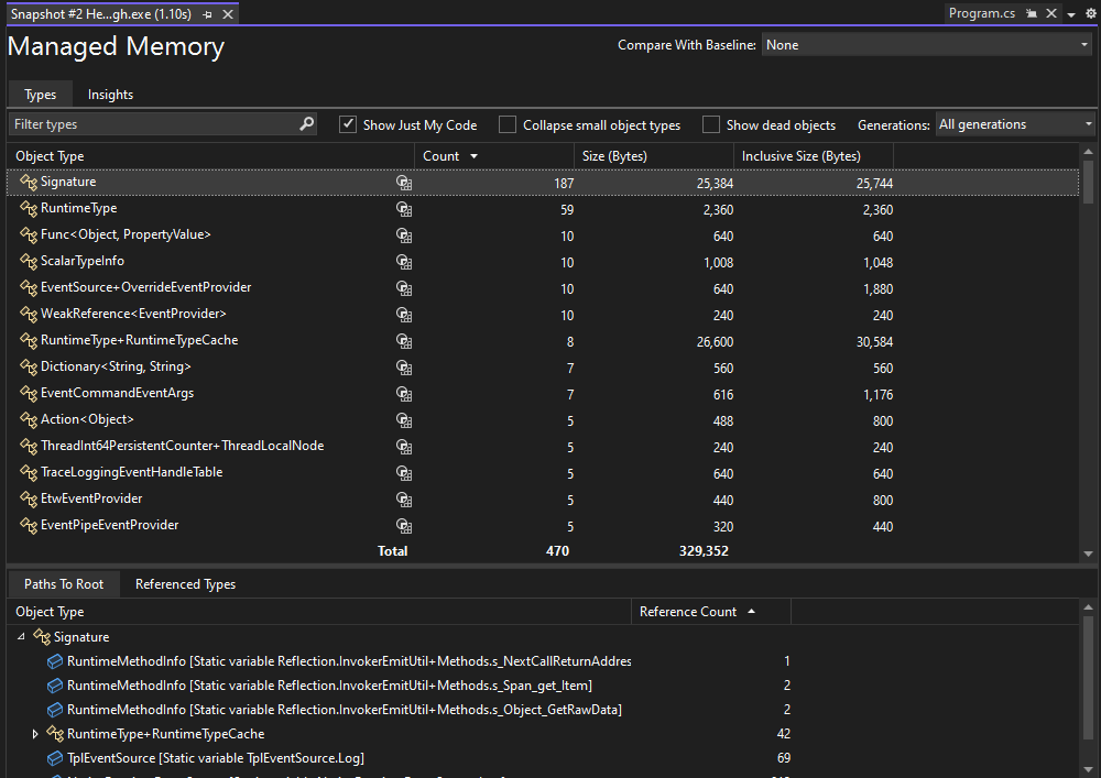 Managed type report Screenshot of managed type report.