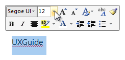screen shot of formatting icons and selected text