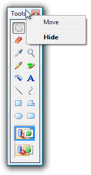 screen shot of toolbox with context menu