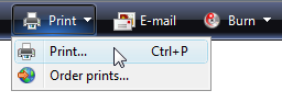 screen shot of toolbar and print command's options