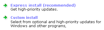 screen shot of regular links with icons and text