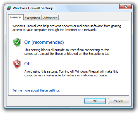 screen shot of tabbed firewall settings dialog box
