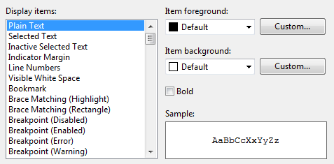 screen shot of list of options such as plain text