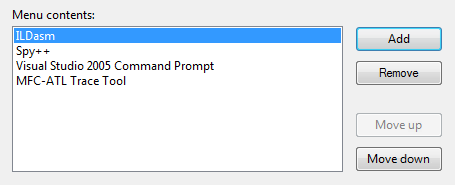 Screen shot of Menu contents list