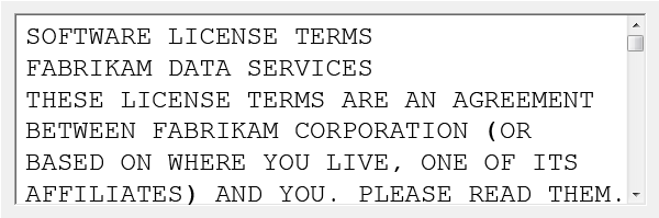 screen shot of license terms all in uppercase