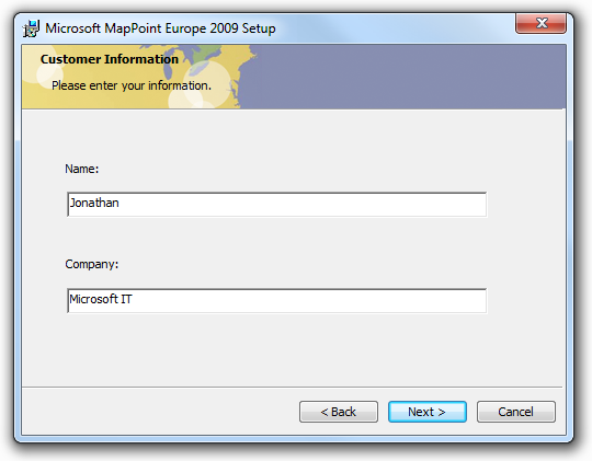 screen shot of dialog with name and company shown