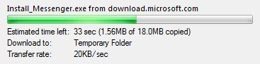 screen shot of progress bar showing transfer rate