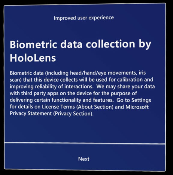 This screenshot shows the Biometrics OOBE window.