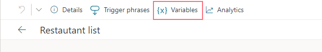 Screenshot of the authoring canvas showing the Variables pane icon.