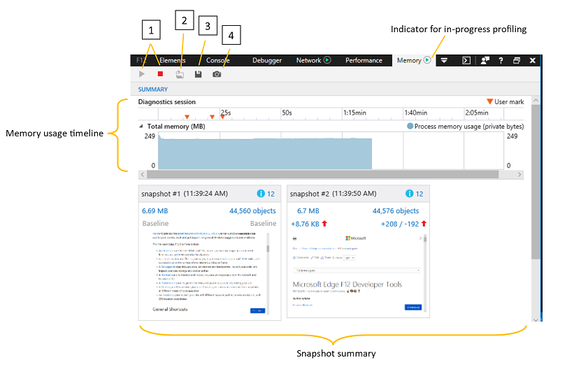 The Microsoft Edge DevTools Memory panel