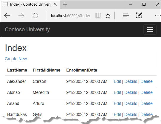 Students Index page