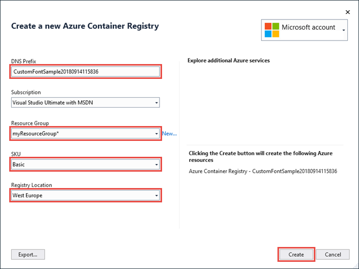 Configure Azure container registry.