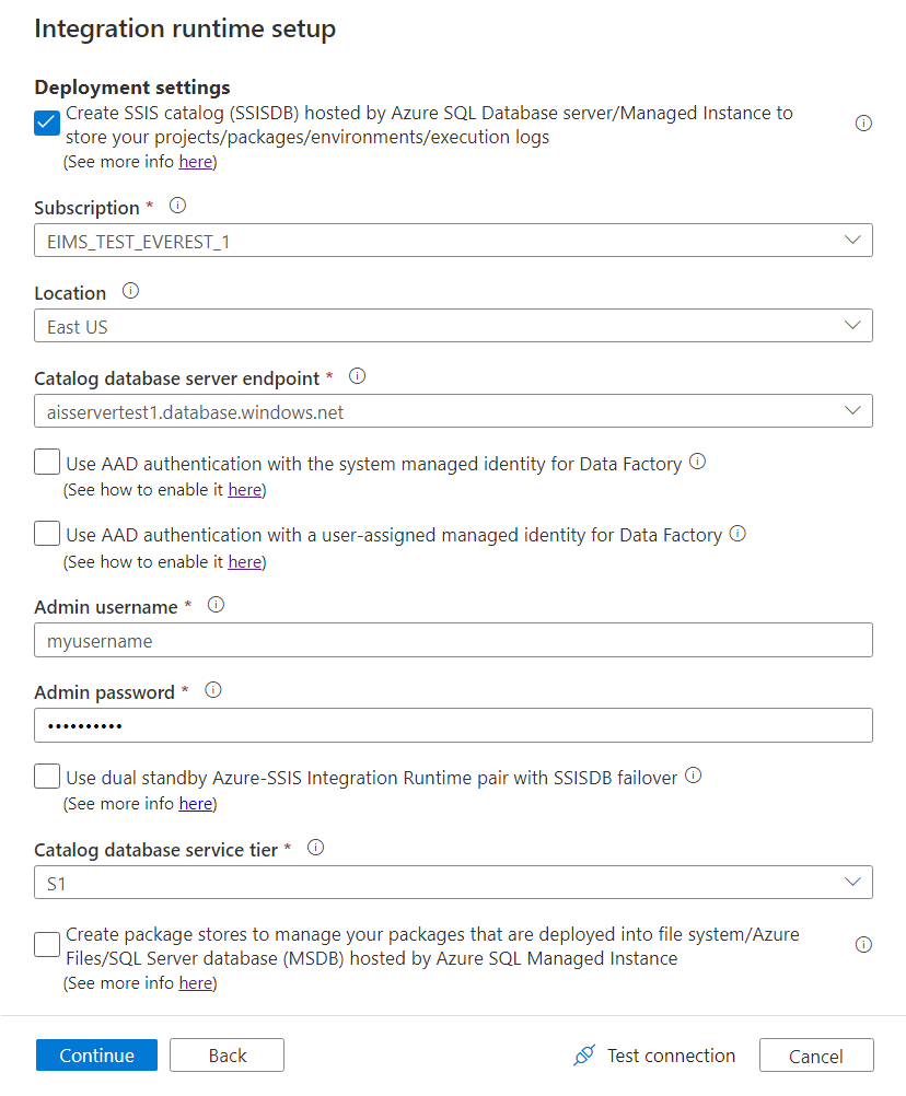 Deployment settings for SSISDB