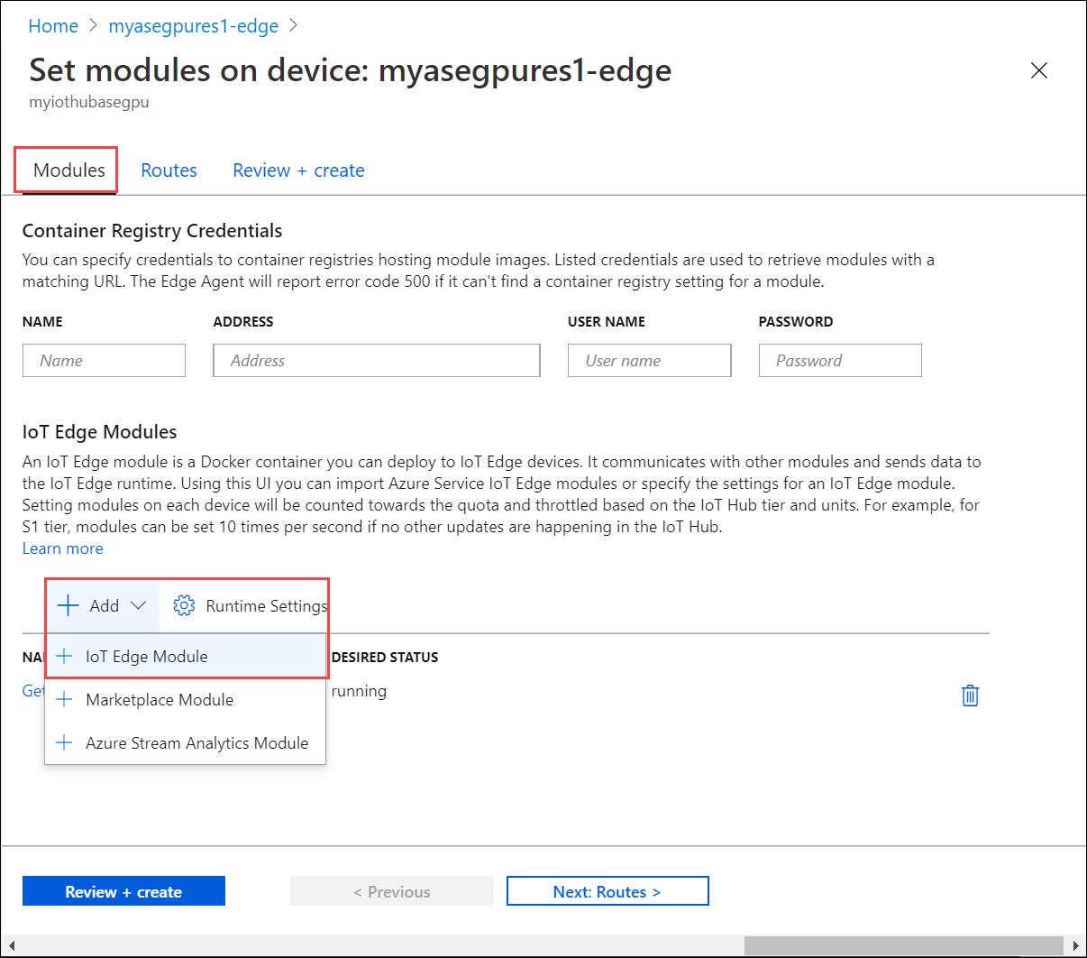 Select IoT Edge module