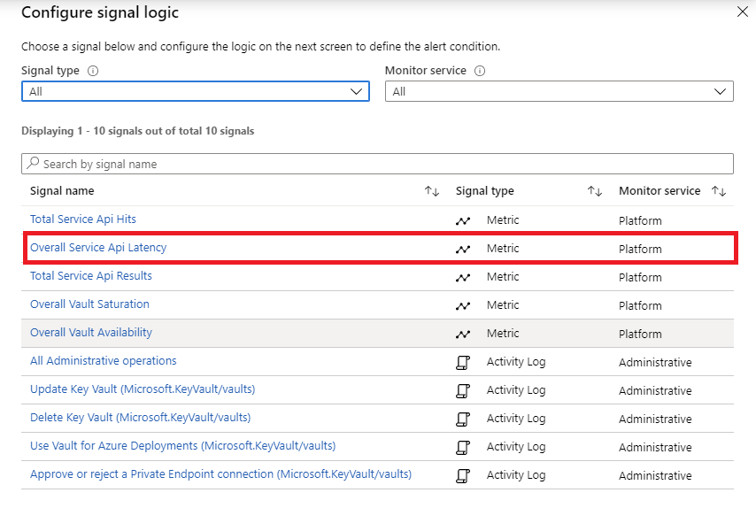 Screenshot that shows selecting a signal name.