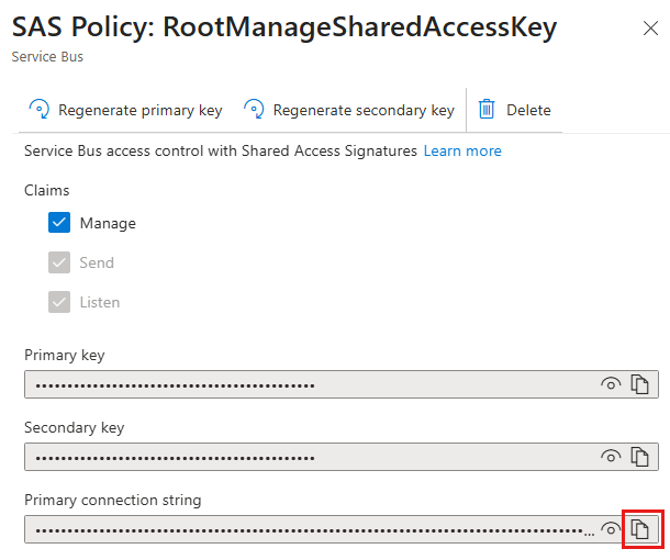Copy Service Bus namespace connection string